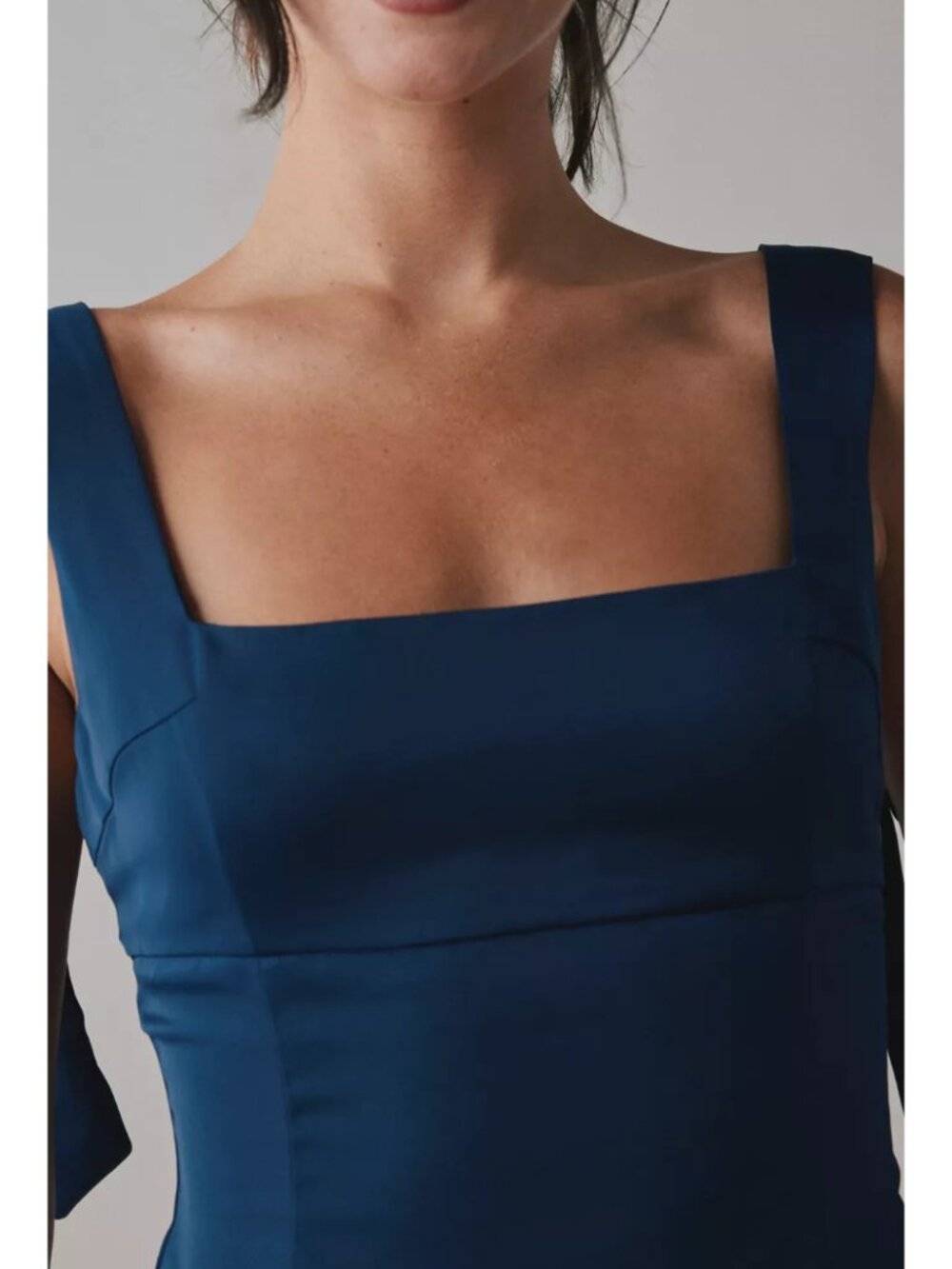 UO Bri Double Bow Satin Mini Dress Navy - Picture 2 of 5